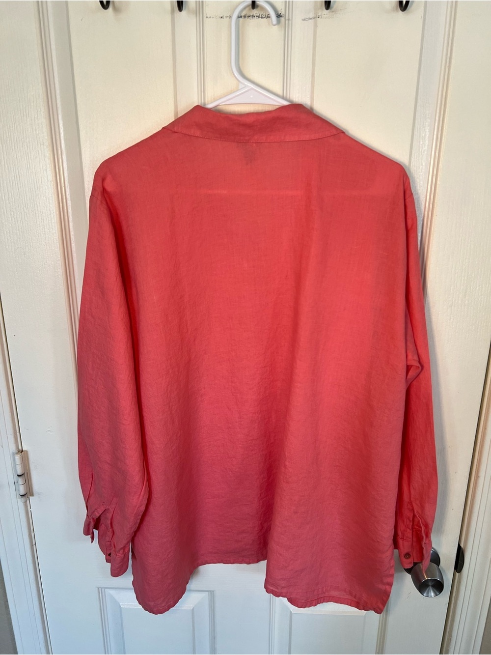 Eileen Fisher 100% Irish Linen Button Front Shirt Large Coral Long Sleeve - Picture 9 of 9